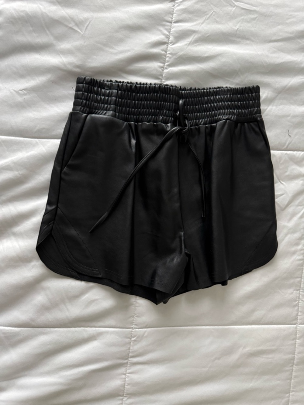 Black Faux Leather Smocked-Waist Women’s Shorts